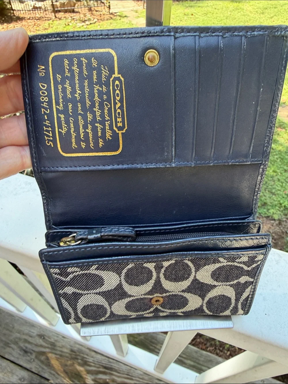 Coach Signature Denim Canvas and Navy Leather Compact Wallet